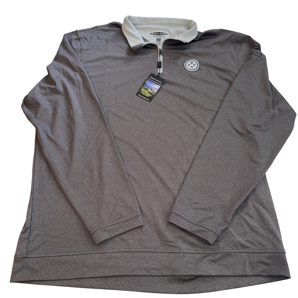 Pebble Beach Performance Mens XXL Gray Quarter Zip Pullover Golf Shirt 2022 PBPA